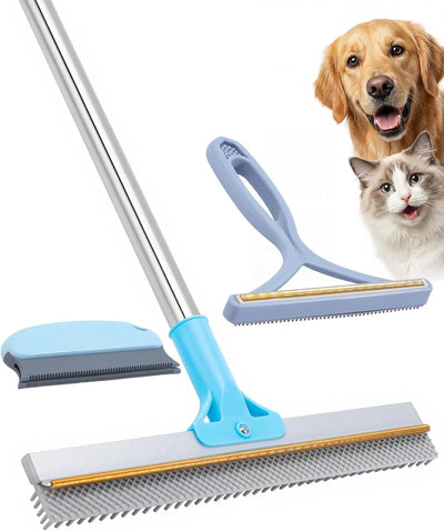 Rastrillo alfombra mascotas 54pulg mango largo escoba silicona 3en1