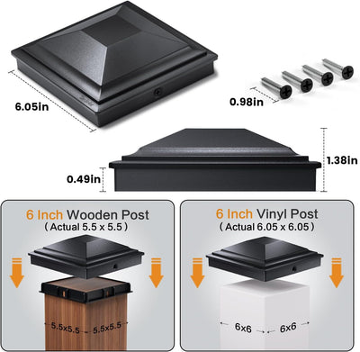 Tapas postes 6x6 pulg color negro paquete 6 impermeables exteriores