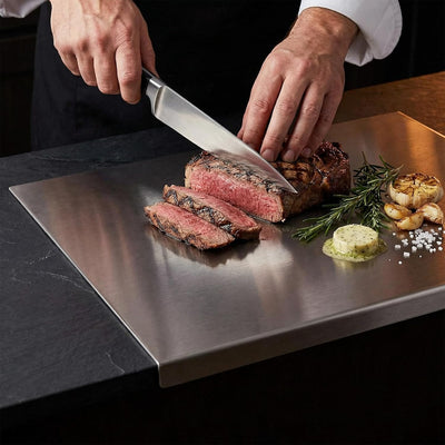 Tabla de cortar de acero inoxidable 304 para cocina en forma de L antiadherente doble cara