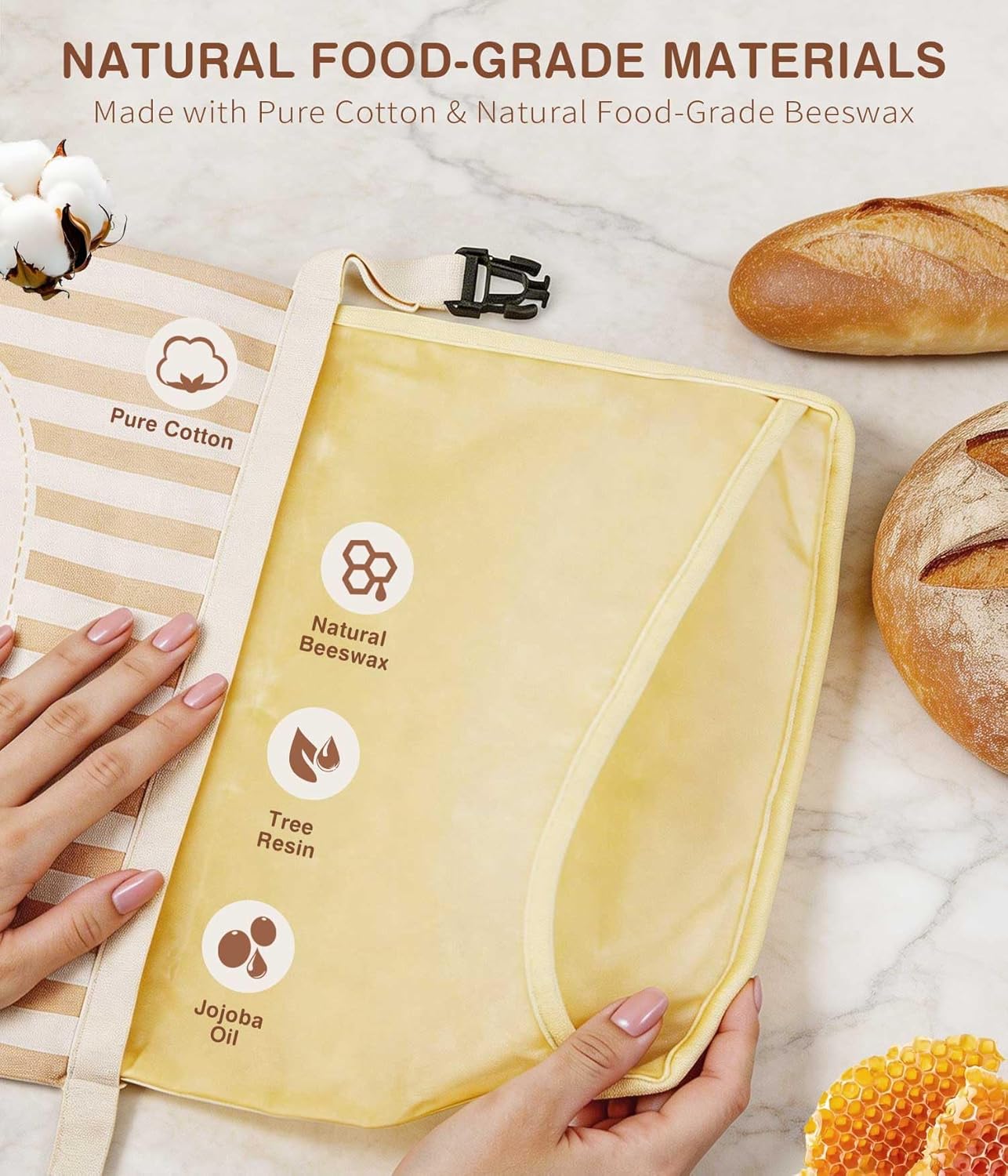 Bolsas pan con cera de abeja para sourdough 2 pzas reutilizables