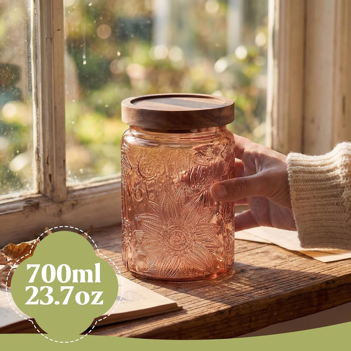 Paquete de 2 tarros de vidrio vintage con tapas de madera 23.7 oz