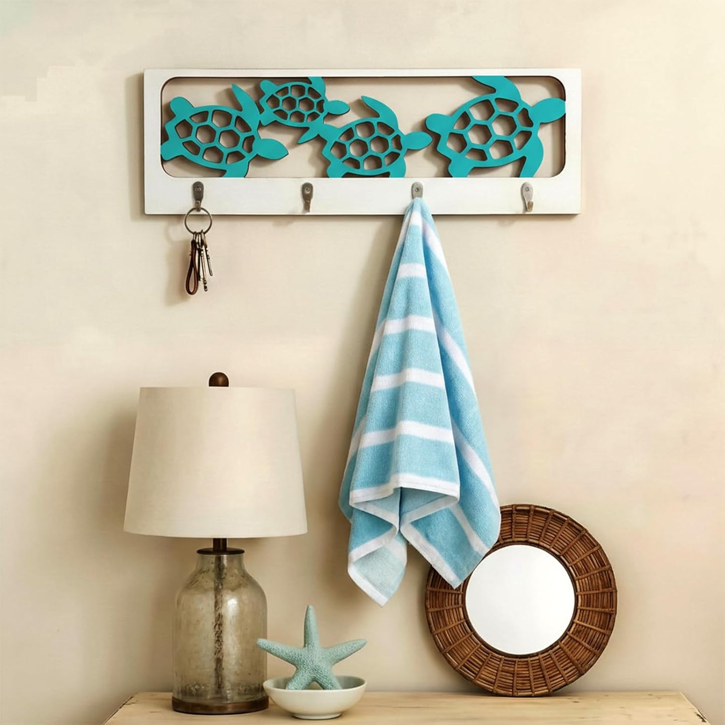 4 Ganchos Tortuga Náutica Decoración Pared Soporte Bata