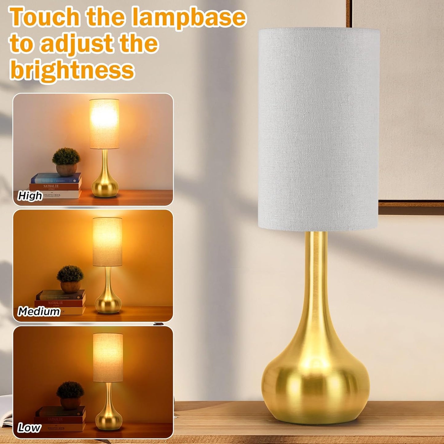 Lámpara mesa touch gold regulable 3 vías sin montaje