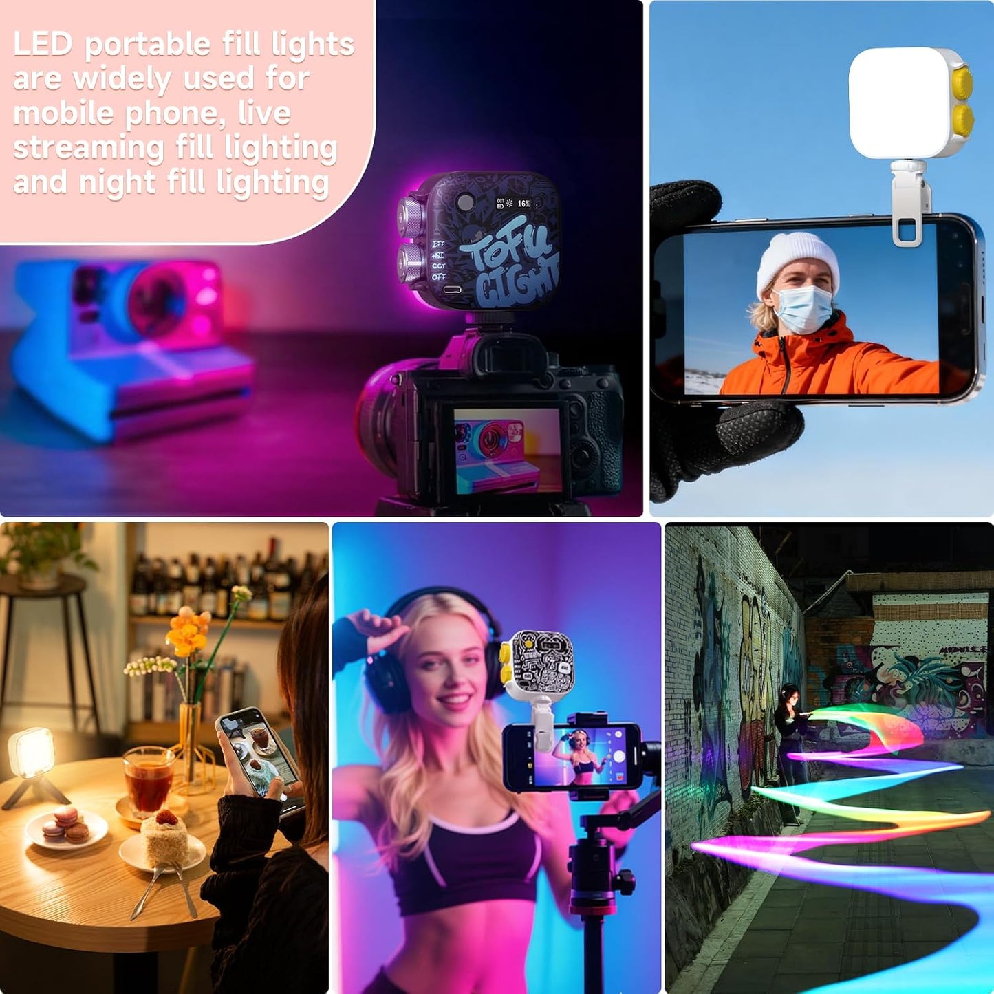 Luz magnética RGB portátil con trípode y soporte CRI 96