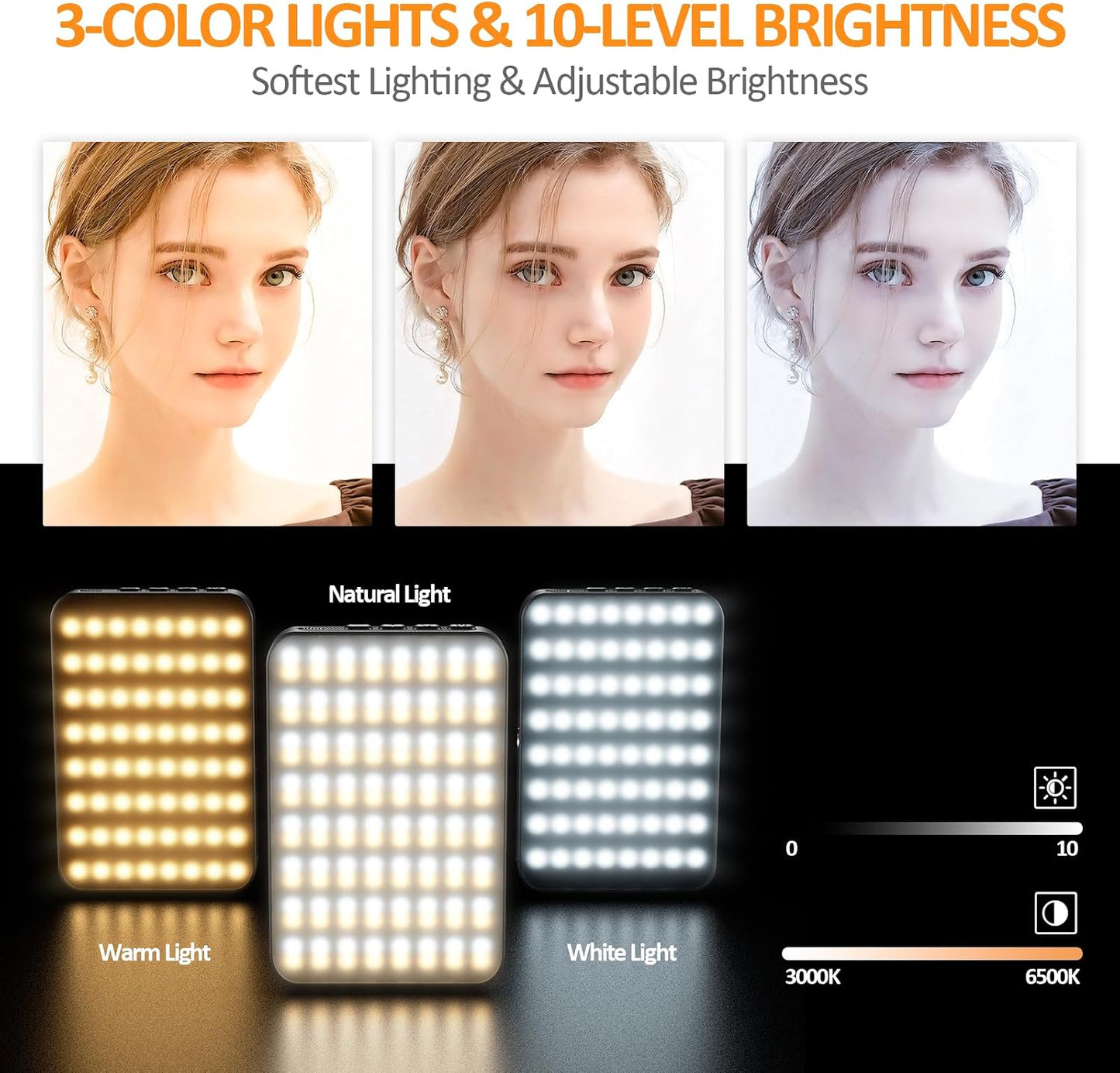 Luz magnética para selfie con 128 LED 3 colores para teléfono