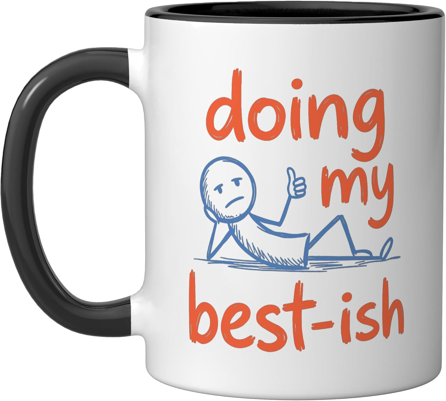 Taza cerámica de vida sarcástica con dibujo humorístico negro/blanco