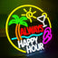 Letrero neón Always Happy Hour con palmera para cóctel