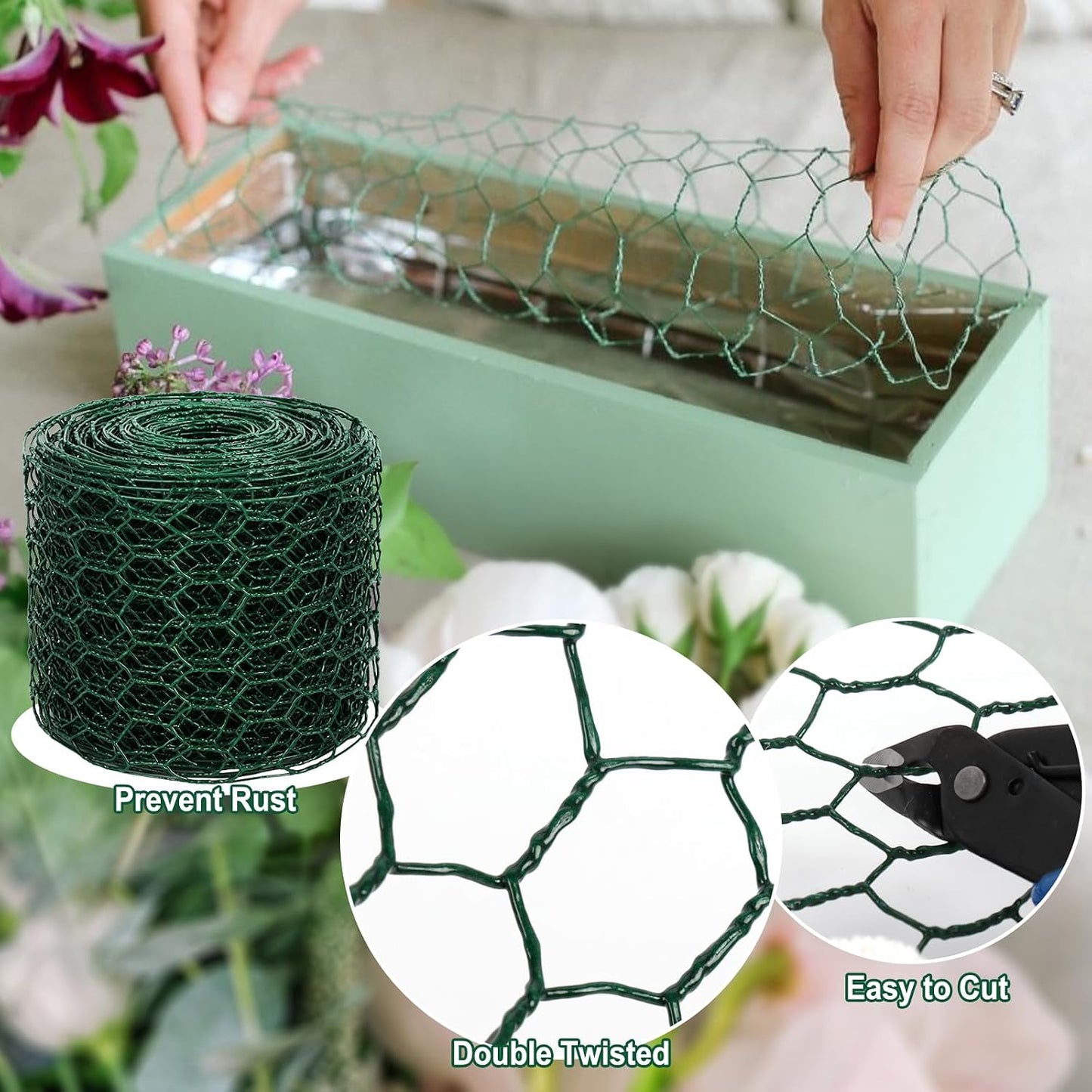 Malla alambre floral 4x394pulg galvanizada con guantes alicates