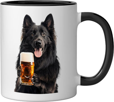 Taza de cerámica para cerveza Belgian Sheepdog negra/blanca