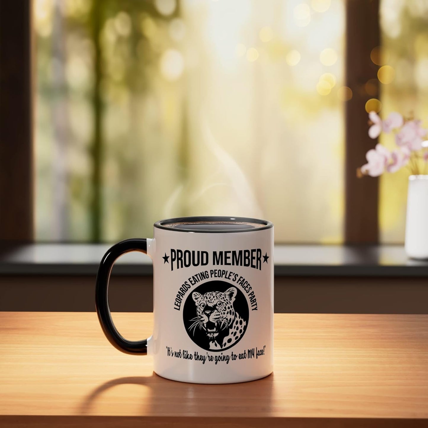 Taza Cerámica Cara de León para Fiesta Negro/Blanco