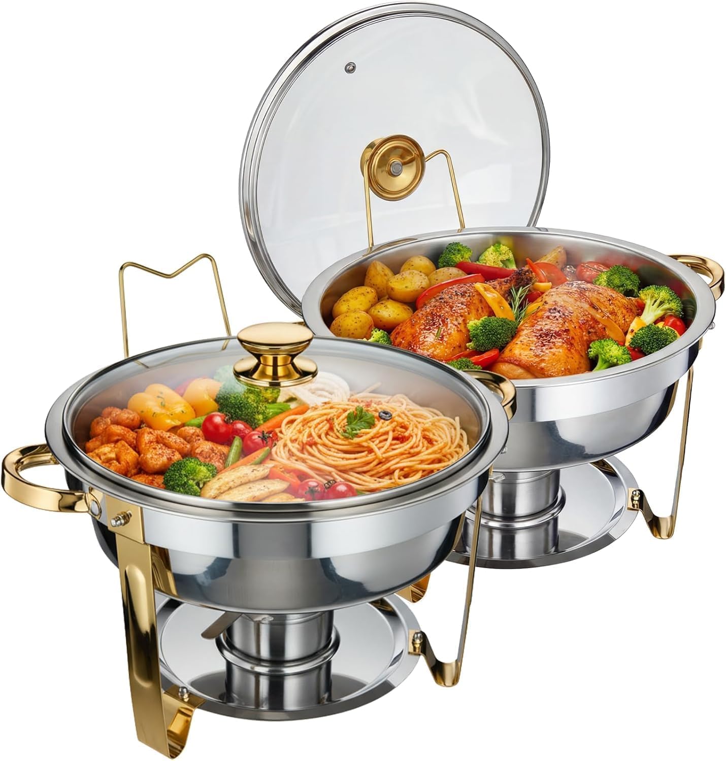 Set 4 Pzas Chafer Acero Inox con Tapa Vidrio Dorado