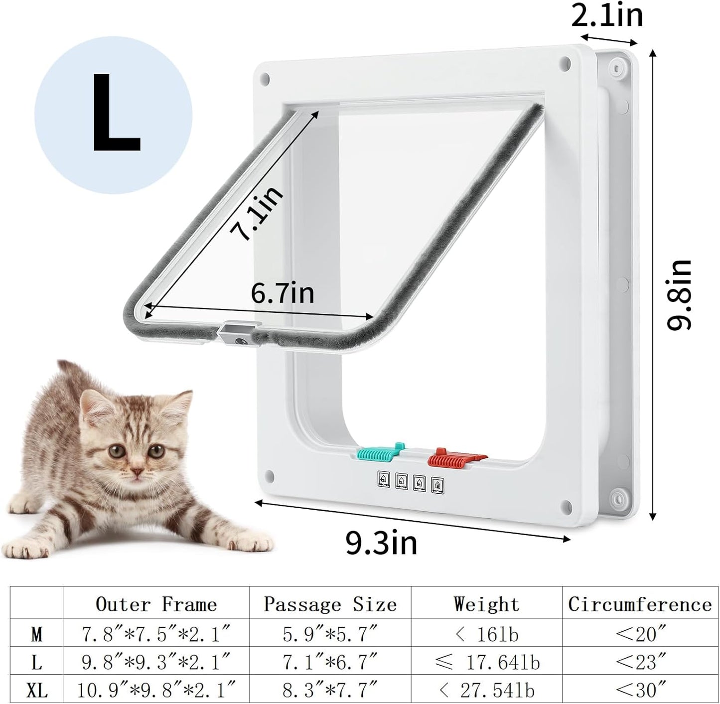 Puerta gato exterior 9.8x9.3pulg solapa 4 vías resistente