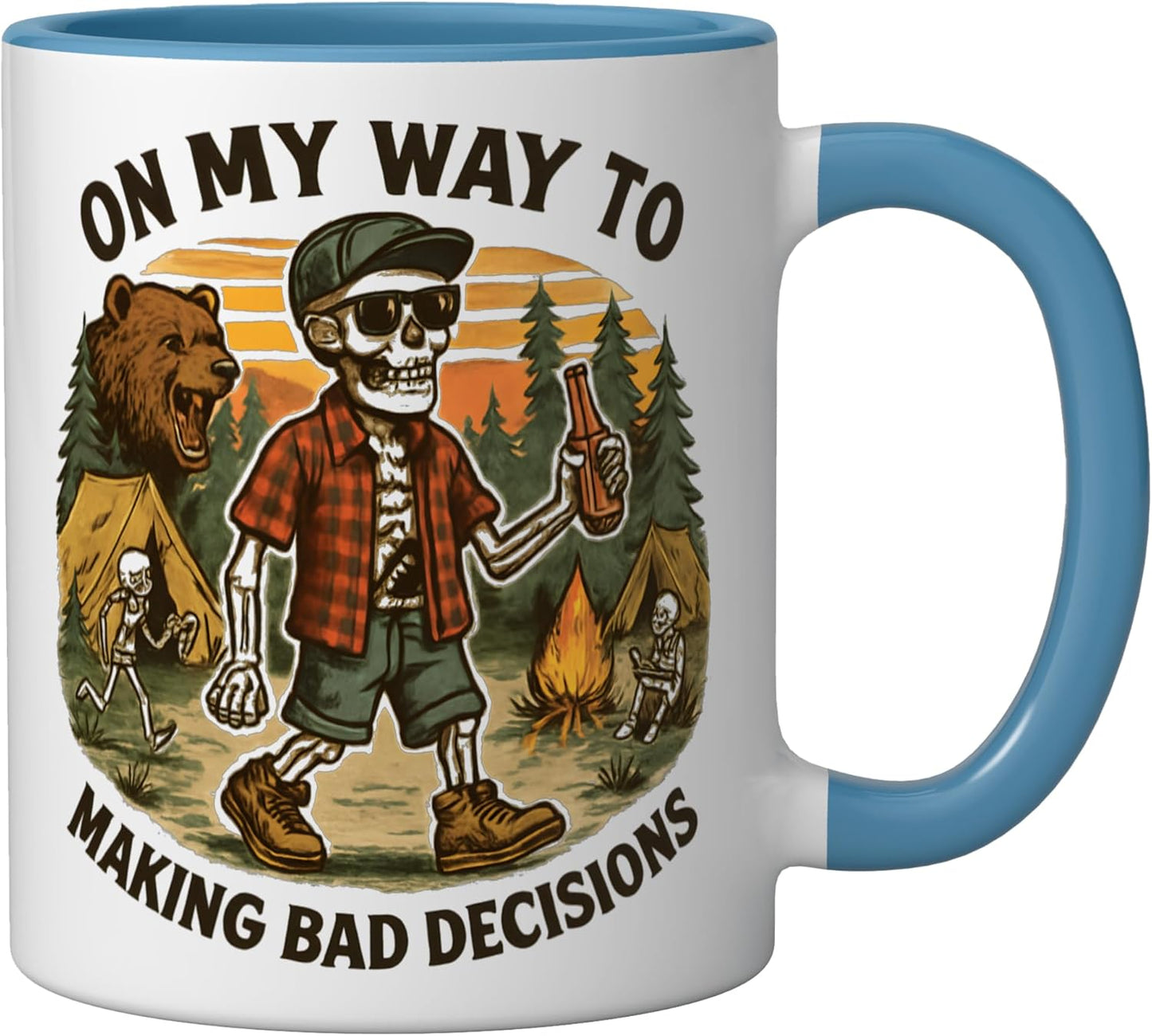 Taza Cerámica Camping Humorística Azul/Blanco