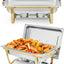 Jgo 2 platos acero inox 8qt con tapa calentador rectangular dorado