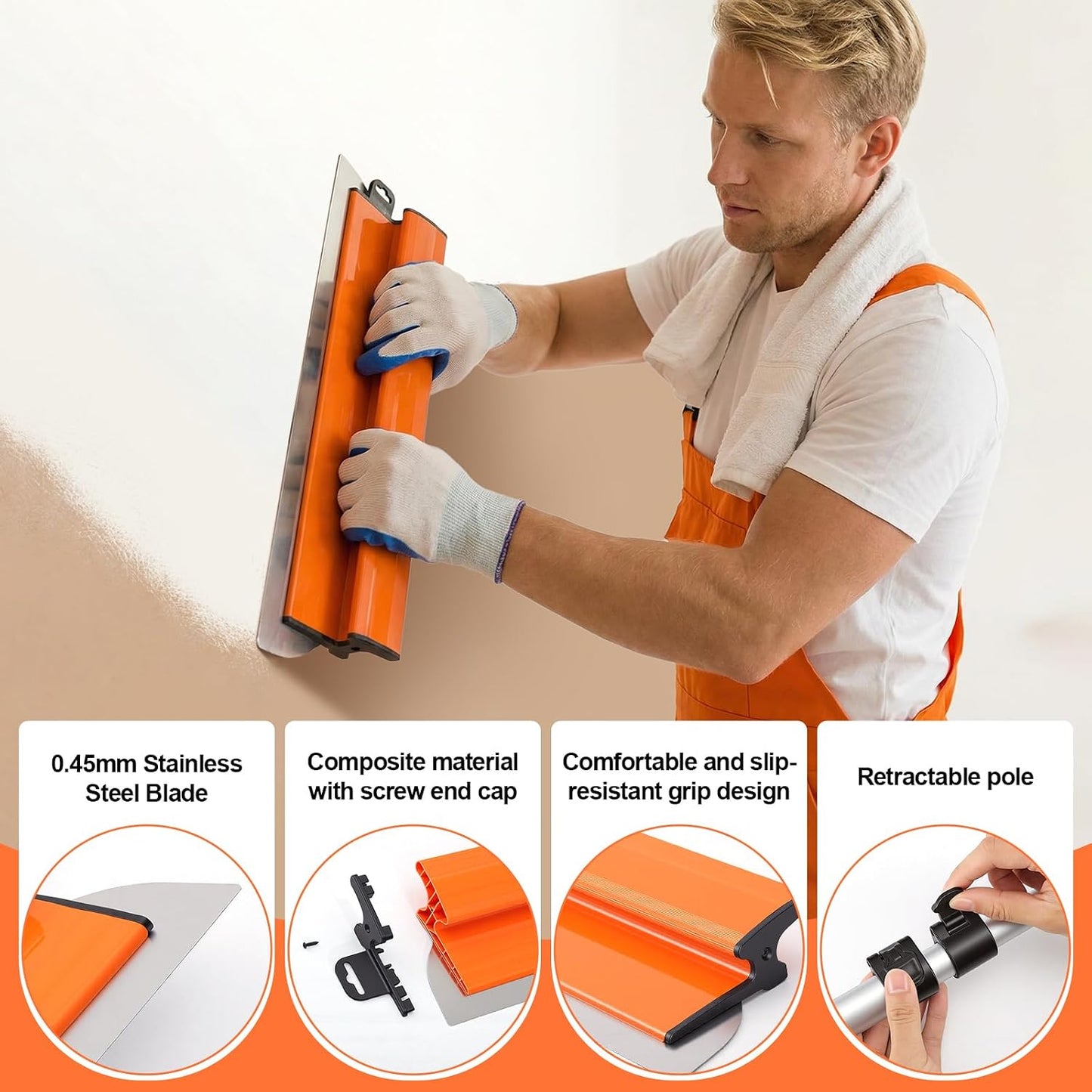 Juego cuchillas yeso acero inox 10-22 pulg con mango extensible