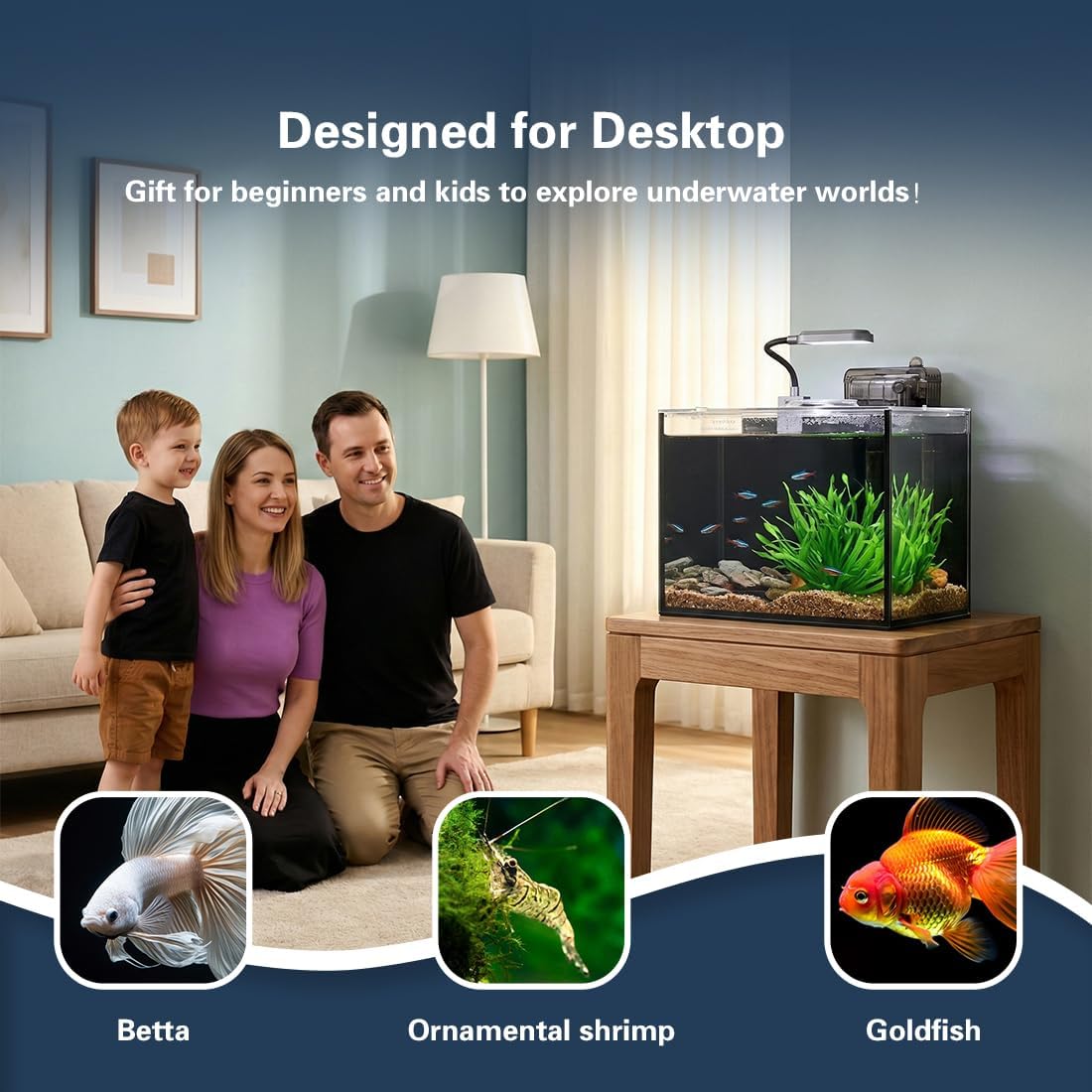 Kit acuario nano 2.8gal con luz filtro plantas artificiales