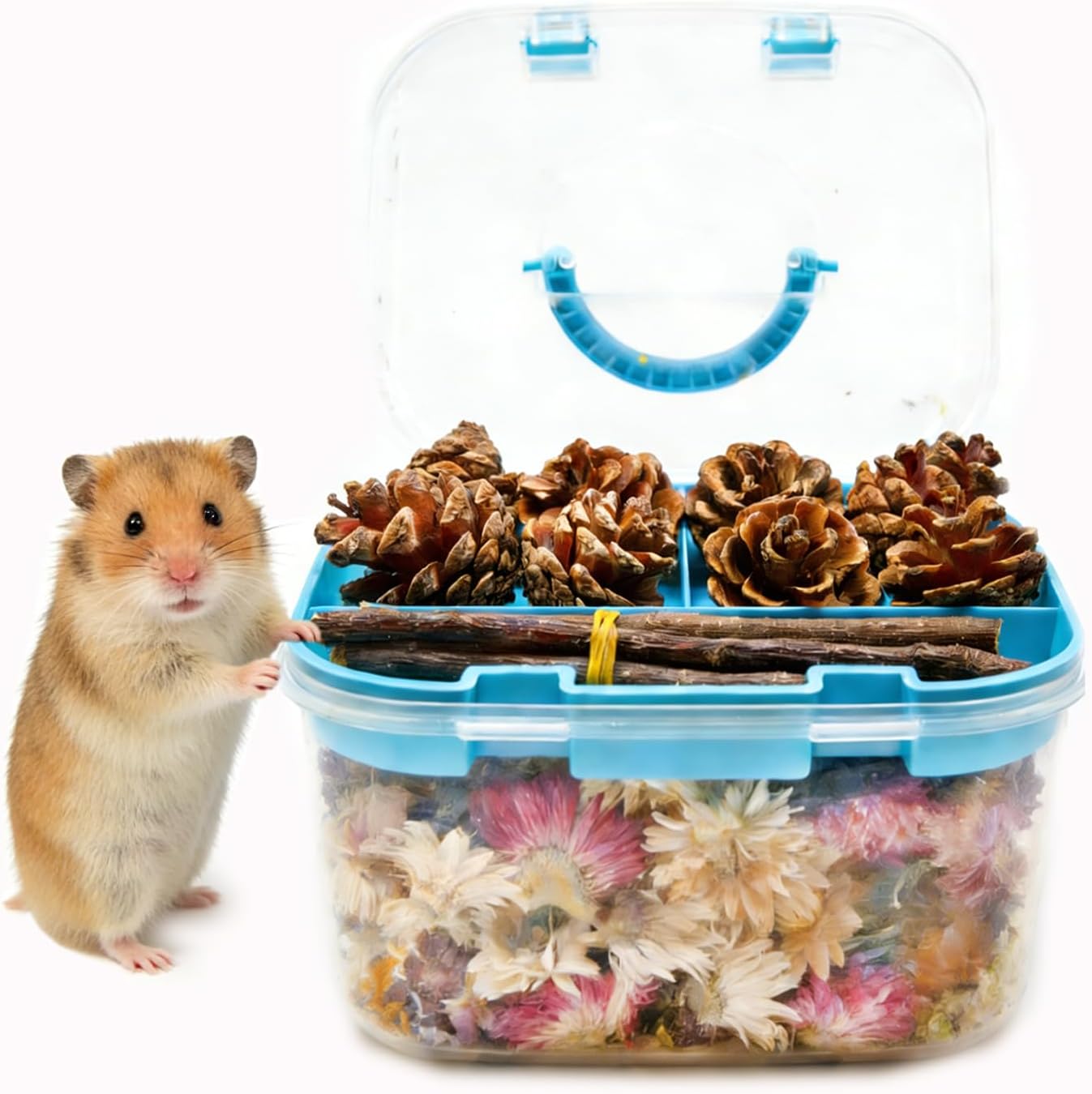 Decoración nido mascotas con flores y palitos