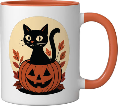 Taza Cerámica Halloween Calabaza Negro con Gato