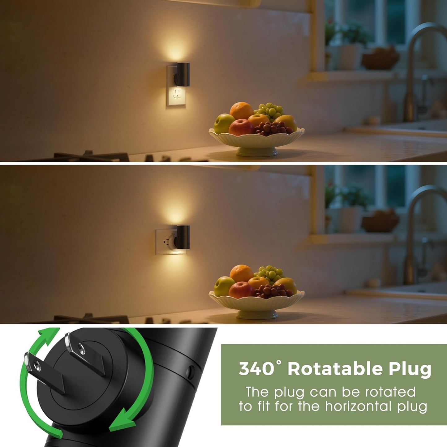 Luz Nocturna Enchufable Sensor 2 Niveles Brillo Blanco Suave