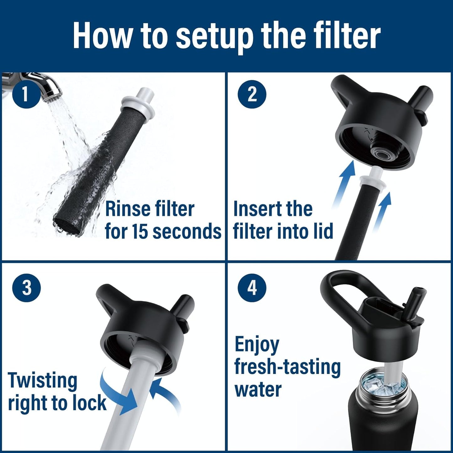 Filtro agua botella 3 pzas carbón activado coco sin BPA