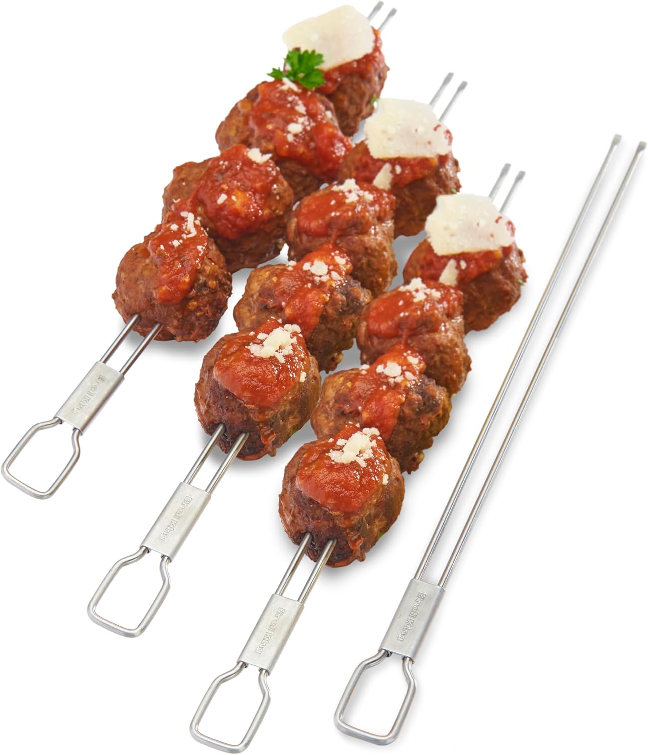 Brochetas acero inox doble punta 12pulg set 4