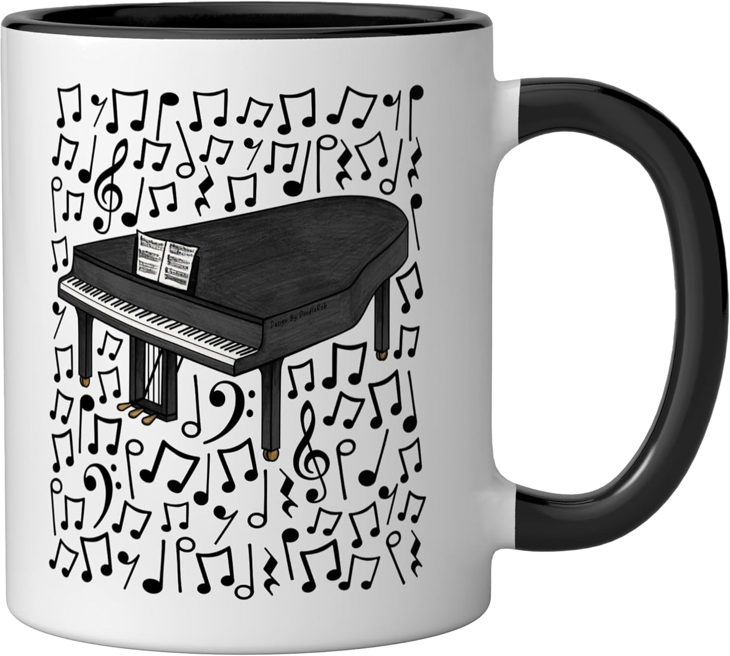 Taza cerámica para pianista profesor música notas musicales negro/blanco