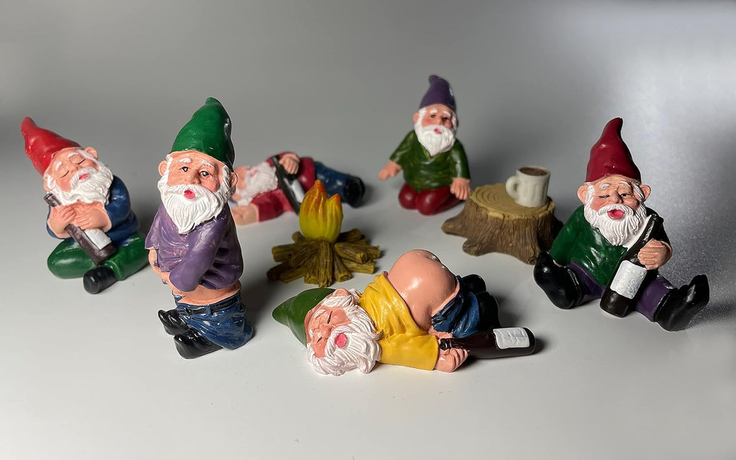 Juego 9 gnomos miniatura decoración jardín