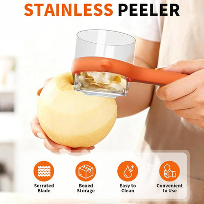 Pelador frutas verduras acero inox doble cara con contenedor