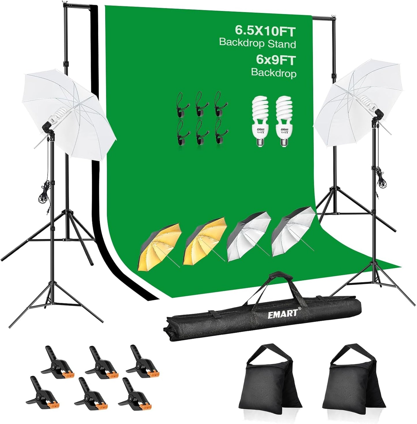 Soporte fondo 6.5x10ft kit iluminación estudio 45W paraguas