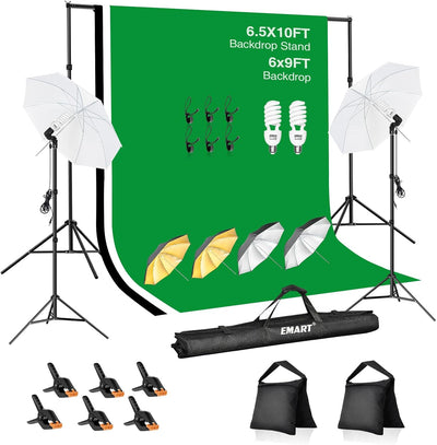 Soporte fondo 6.5x10ft kit iluminación estudio 45W paraguas