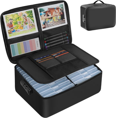 Caja fotos ignífuga 18 estuches 5x7pulg con cerradura y asa