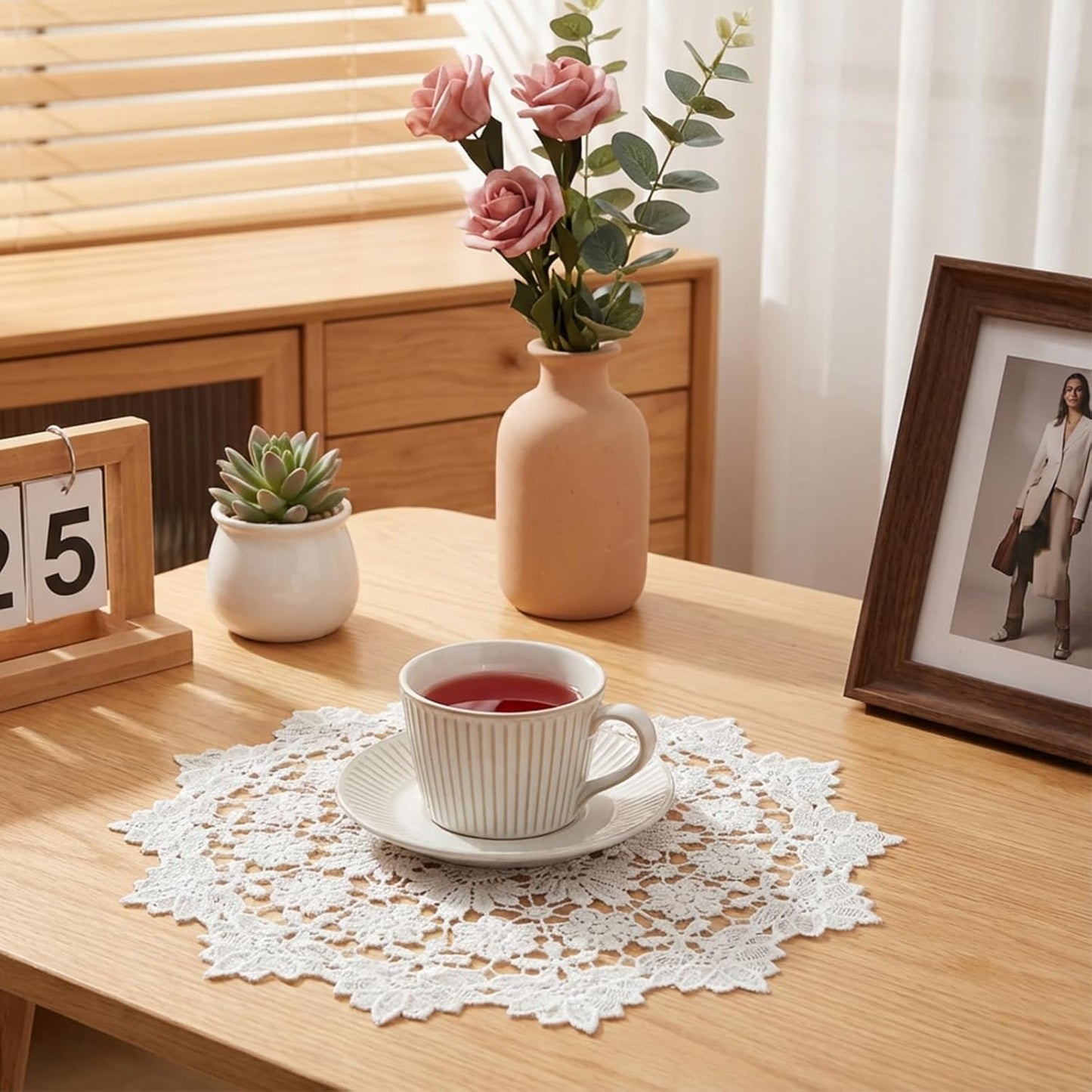 Doilies encaje blanco 15.7pulg para mesas redondas vintage