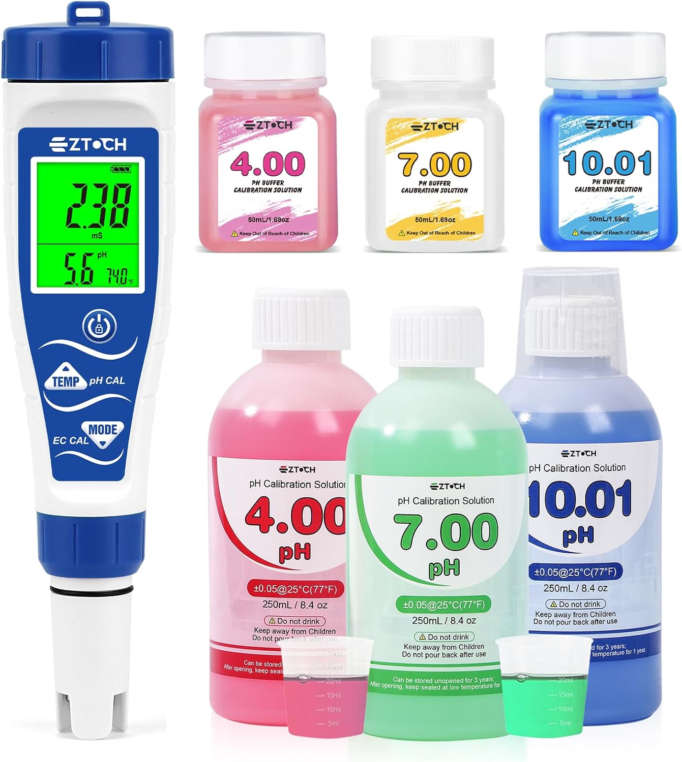 Medidor pH EC TDS ORP 7 en 1 con soluciones calibración
