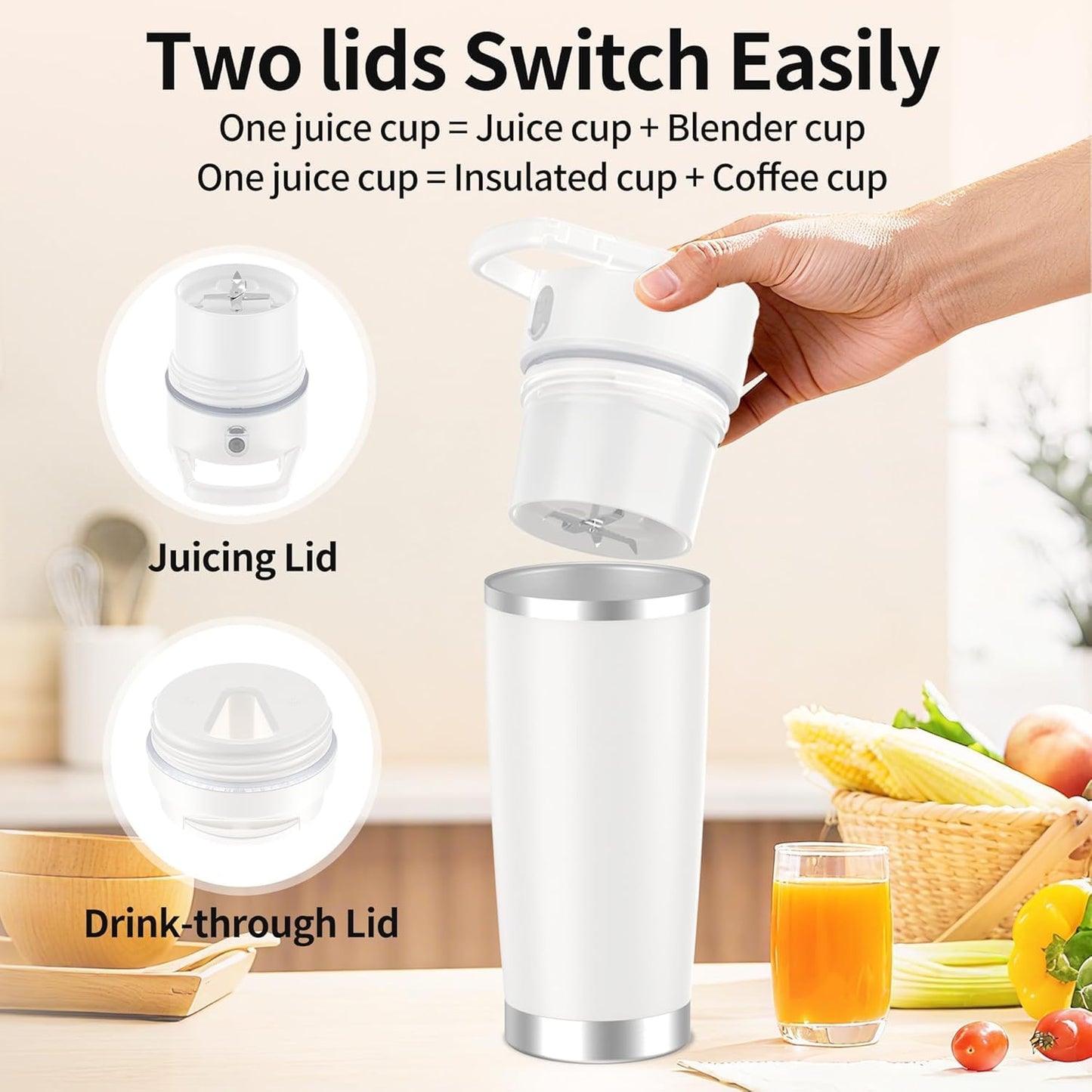 Licuadora portátil 20oz acero inox sin BPA blanco