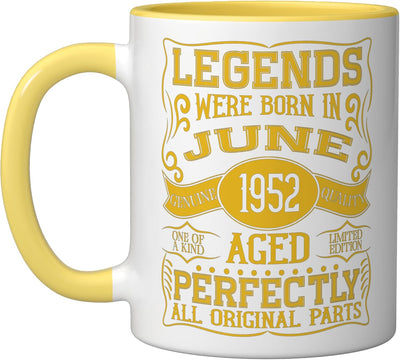Taza Cerámica Cumpleaños 74 Años Nacida Junio 1952 Amarillo/Blanco