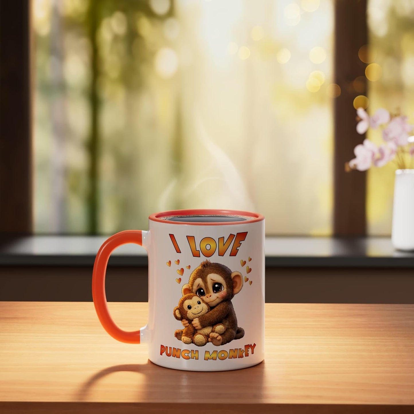 Taza de cerámica Baby Monkey Punch I Love Monkey Punch color naranja/blanco