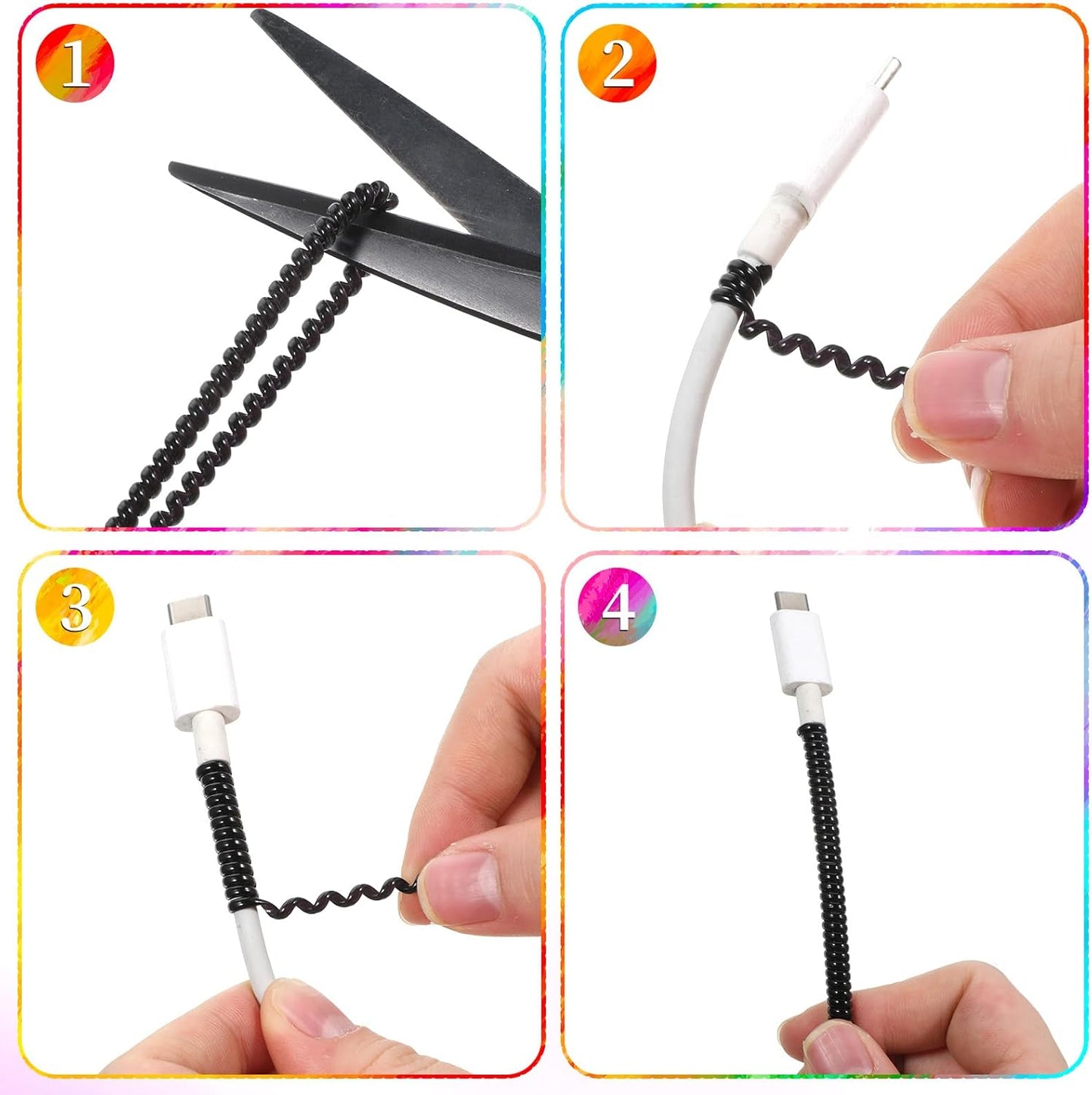 10 Pzas Cable Carga Protector Espiral No Masticable Negro