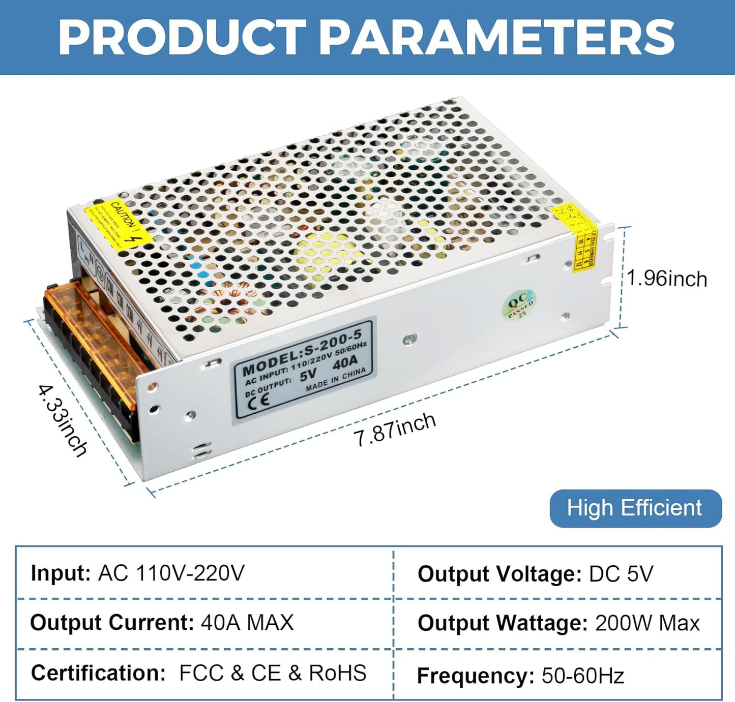Convertidor AC/DC 110-220V a 5V 40A 200W Universal