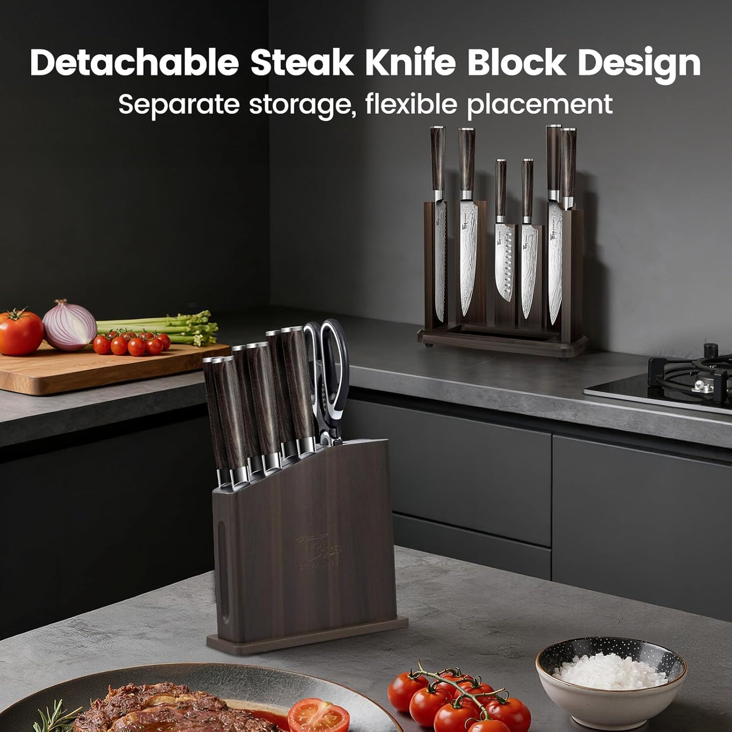 Set 15 Cuchillos Cocina Bloque Magnético Mango Madera
