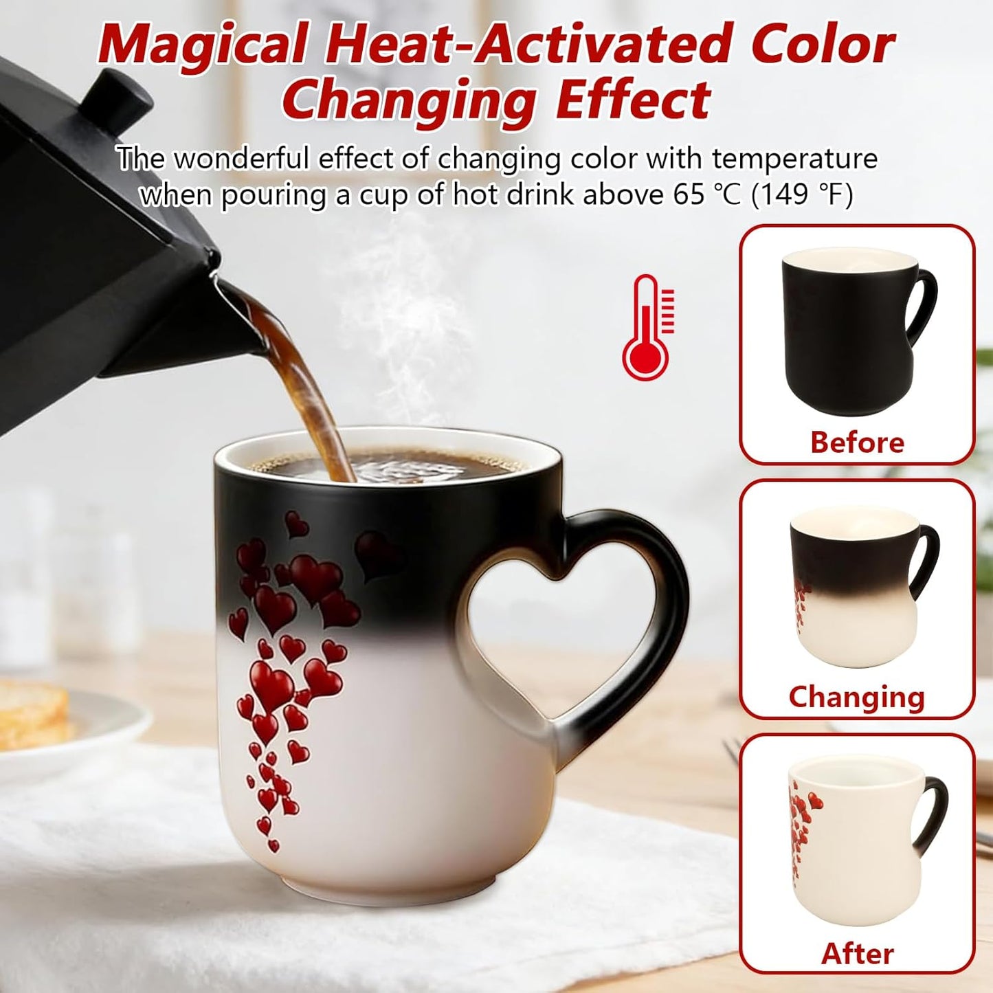 Taza cerámica café con diseño corazón 11oz negro