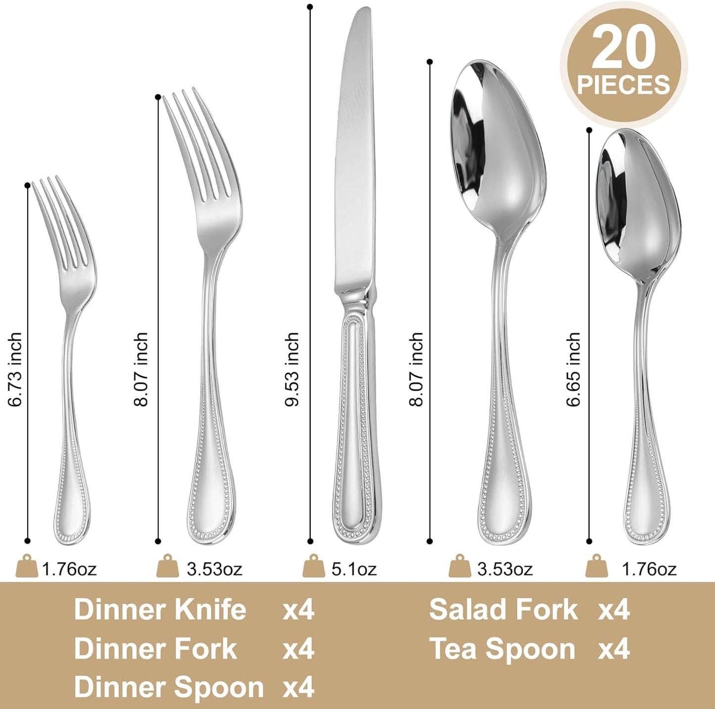 Set cubiertos acero inox 18/10 para 4 personas