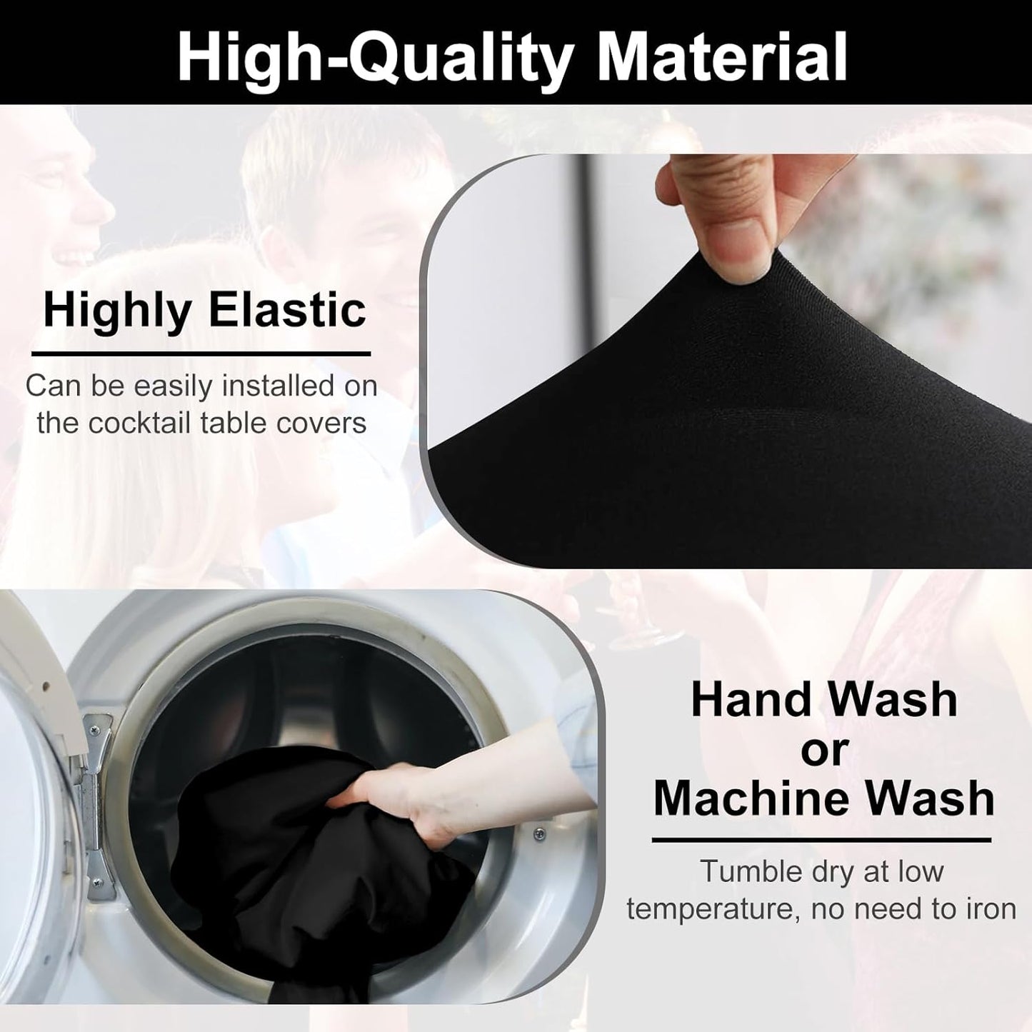 Paquete de 2 fundas elásticas de elastano para mesa de cóctel color negro 32"