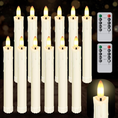 12 Velas Cónicas Falsas 6pulg Temporizador Led Plástico Marfil