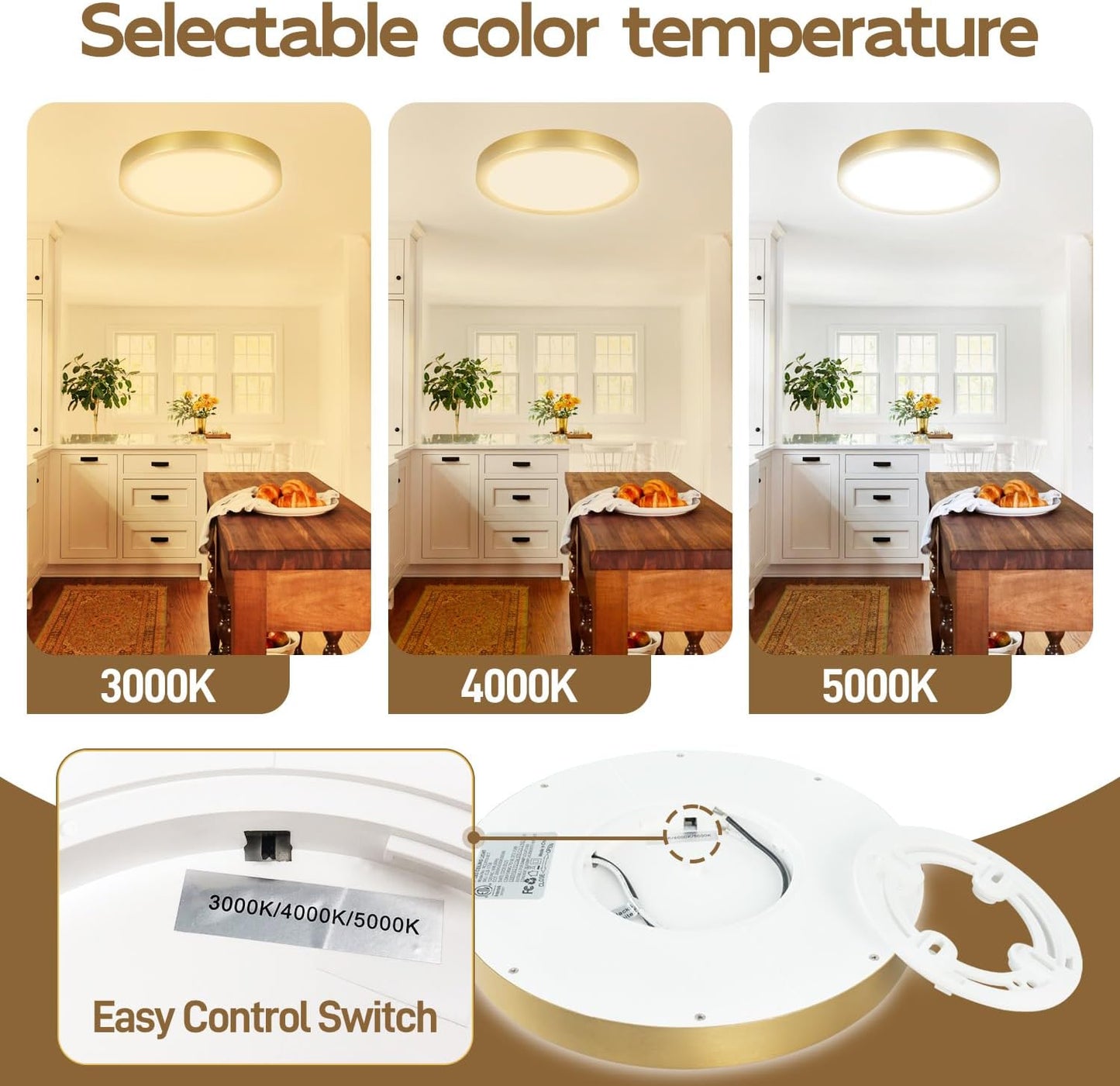 4 Lámparas LED Techo Regulables 9pulg 3CCT Dorado