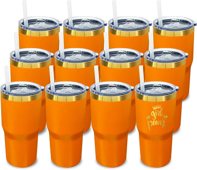 12 Vases Acero Inox 20oz Con Tapas Pajitas Taza Viaje Aislada