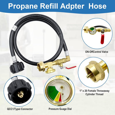 Adaptador recarga propano 1 lb manguera 36'' con medidor