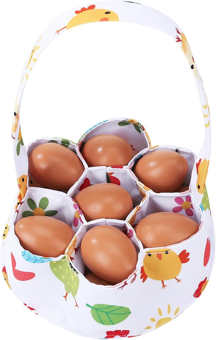 Cesta de recolección de huevos de lona con 7 bolsas para pollo, pato y ganso