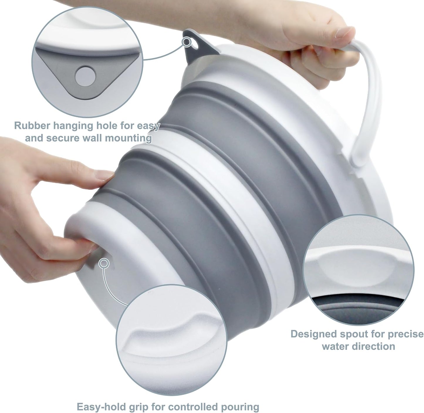 Cubo plegable 5L sin BPA para hogar y uso al aire libre gris