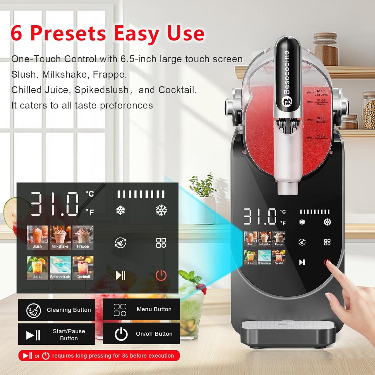 Máquina de granizado 84 oz y plancha eléctrica Besococina 14 pulgadas con limpieza automática