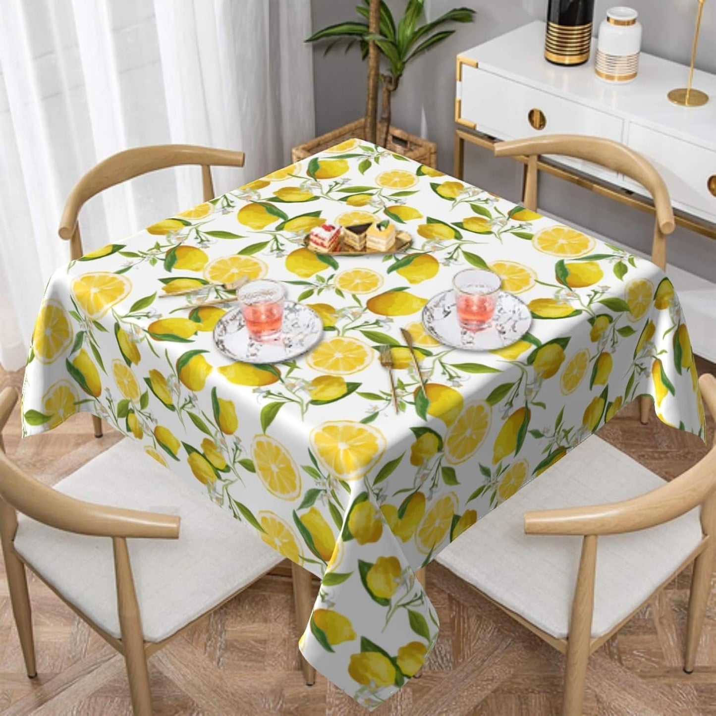 Mantel cuadrado de limón 54 x 54 pulgadas resistente al agua para cocina comedor